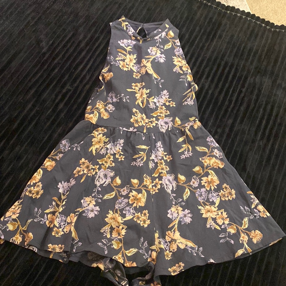 Flowered open back romper